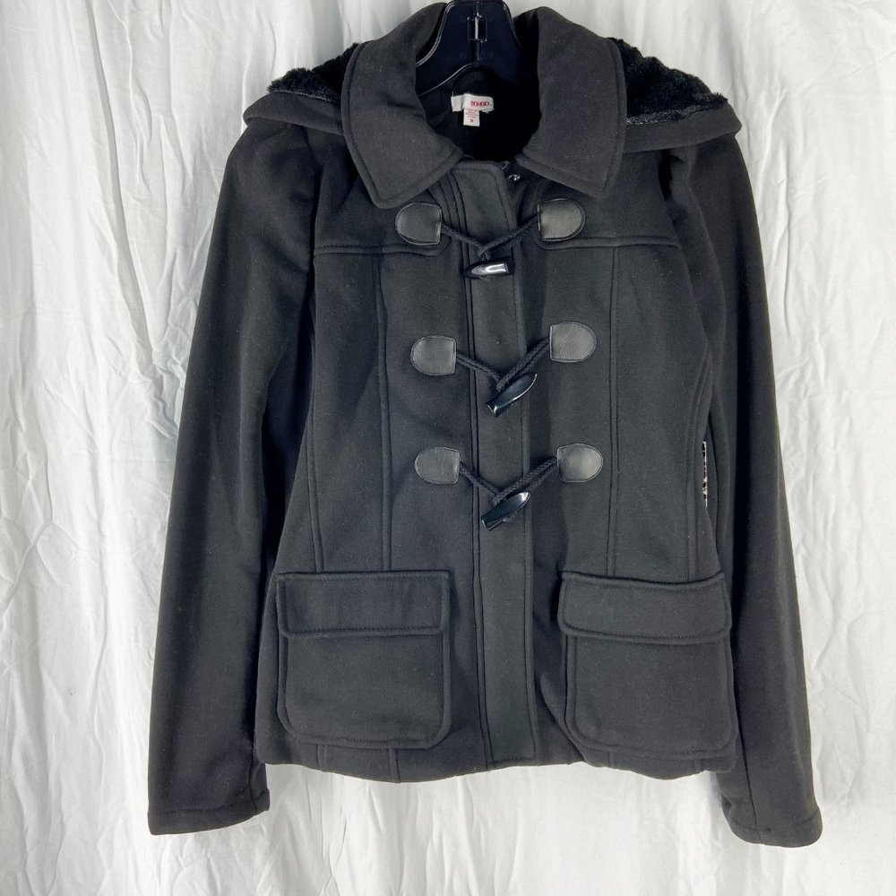 BOGO Black Toggle Faux Fur Lined Full Zip Peacoat Size M
